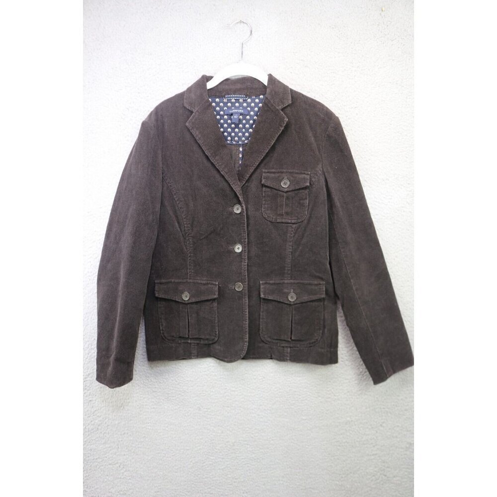 Land's End Women's Brown Corduroy Blazer-Pockets-Size 8-Three Buttons-Business‎